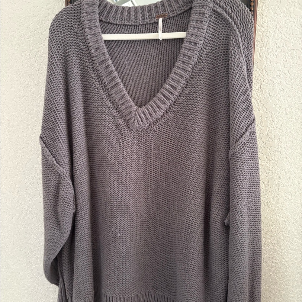 Free People Elegant Charcoal V-Neck Sweater for Women